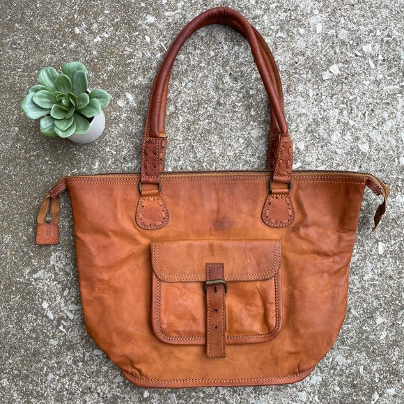 Noonday Collection Handbags - Noonday Collection | Genuine Leather Brown Boho Shoulder Tote Bag